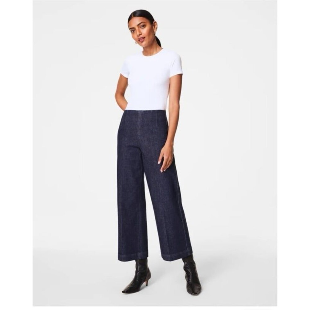 Spanx Zero Waistband Cropped Wide Leg Jeans Size M Raw Indigo NWOT - Picture 2 of 10